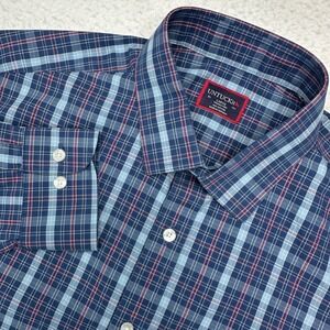 UNTUCKit Belvino WF Shirt Mens Large Navy Blue Plaid Wrinkle Free 40799